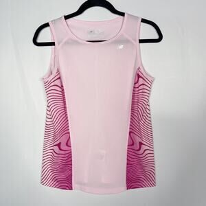 New Balance Womens Small S Pink Muscle Tank Top Wave Print Workout Round Neck